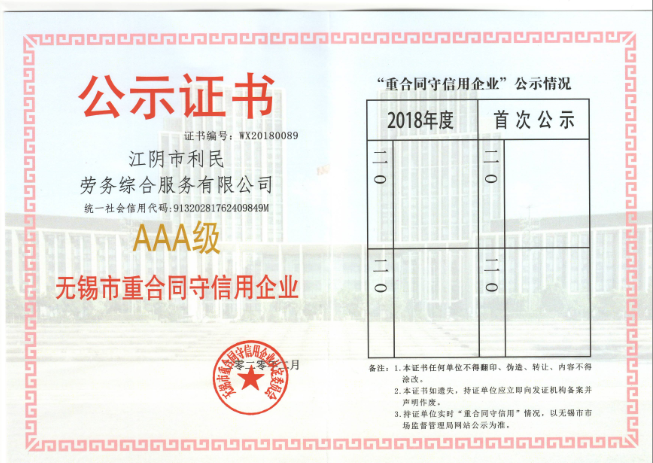 無(wú)錫市重合同守信用
